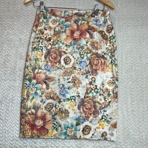 Zara Women's Floral Straight Cotton Blend Vintage-style Skirt Size Small